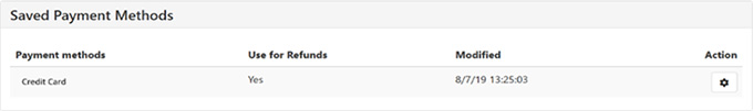 Screenshot of the Saved Payment Methods